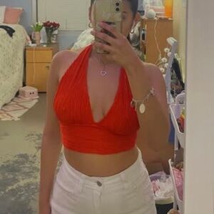 SHEIN Red Backless Sleeveless Crop Top